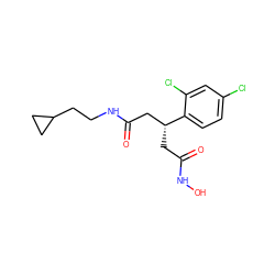 O=C(C[C@H](CC(=O)NCCC1CC1)c1ccc(Cl)cc1Cl)NO ZINC000103232246