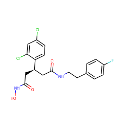 O=C(C[C@H](CC(=O)NCCc1ccc(F)cc1)c1ccc(Cl)cc1Cl)NO ZINC000103232232