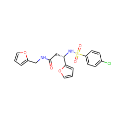 O=C(C[C@H](NS(=O)(=O)c1ccc(Cl)cc1)c1ccco1)NCc1ccco1 ZINC000002938566