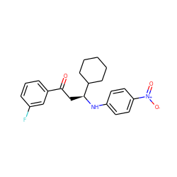 O=C(C[C@H](Nc1ccc([N+](=O)[O-])cc1)C1CCCCC1)c1cccc(F)c1 ZINC000049853567