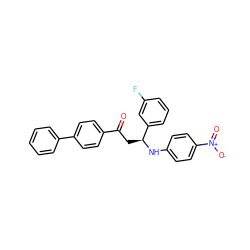 O=C(C[C@H](Nc1ccc([N+](=O)[O-])cc1)c1cccc(F)c1)c1ccc(-c2ccccc2)cc1 ZINC000049808134