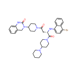 O=C(C[C@H](Nc1ccc(Br)c2ccccc12)C(=O)N1CCC(N2CCCCC2)CC1)N1CCC(N2Cc3ccccc3NC2=O)CC1 ZINC000084619624