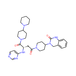 O=C(C[C@H](Nc1ccncn1)C(=O)N1CCC(N2CCCCC2)CC1)N1CCC(N2Cc3ccccc3NC2=O)CC1 ZINC000084619485