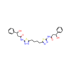 O=C(C[C@H](O)c1ccccc1)Nc1nnc(CCCCc2nnc(NC(=O)C[C@H](O)c3ccccc3)s2)s1 ZINC000261150063