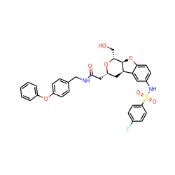 O=C(C[C@H]1C[C@@H]2c3cc(NS(=O)(=O)c4ccc(F)cc4)ccc3O[C@@H]2[C@@H](CO)O1)NCc1ccc(Oc2ccccc2)cc1 ZINC000095598714