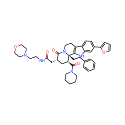 O=C(C[C@H]1C[C@H](C(=O)N2CCCCC2)[C@@]2(CCc3ccccc3)c3[nH]c4cc(-c5ccco5)ccc4c3CCN2C1=O)NCCN1CCOCC1 ZINC000072127672