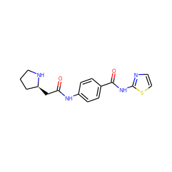 O=C(C[C@H]1CCCN1)Nc1ccc(C(=O)Nc2nccs2)cc1 ZINC000299857124