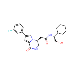 O=C(C[C@H]1CNC(=O)c2cc(-c3cccc(F)c3)cn21)N[C@H](CO)C1CCCCC1 ZINC000068204265