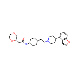 O=C(C[C@H]1COCCO1)N[C@H]1CC[C@H](CCN2CCC(c3cccc4occc34)CC2)CC1 ZINC000261111465