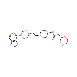 O=C(C[C@H]1COCCO1)N[C@H]1CC[C@H](CCN2CCN(c3nccc4c3CCO4)CC2)CC1 ZINC000261188627