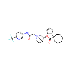 O=C(C[N+]12CCC(CC1)[C@@H](OC(=O)C1(C3=CC=CC3)CCCCCC1)C2)Nc1ccc(C(F)(F)F)nc1 ZINC000103291430