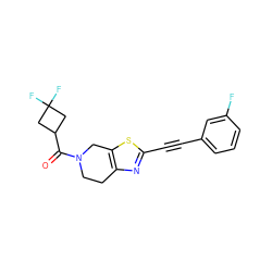 O=C(C1CC(F)(F)C1)N1CCc2nc(C#Cc3cccc(F)c3)sc2C1 ZINC000096272969