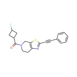 O=C(C1CC(F)C1)N1CCc2nc(C#Cc3ccccc3)sc2C1 ZINC000096272971