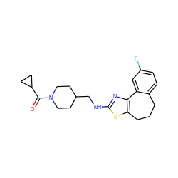 O=C(C1CC1)N1CCC(CNc2nc3c(s2)CCCc2ccc(F)cc2-3)CC1 ZINC000026502193