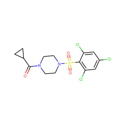 O=C(C1CC1)N1CCN(S(=O)(=O)c2c(Cl)cc(Cl)cc2Cl)CC1 ZINC000040917074