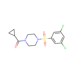 O=C(C1CC1)N1CCN(S(=O)(=O)c2cc(Cl)cc(Cl)c2)CC1 ZINC000016091520