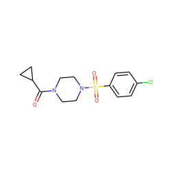 O=C(C1CC1)N1CCN(S(=O)(=O)c2ccc(Cl)cc2)CC1 ZINC000005612117