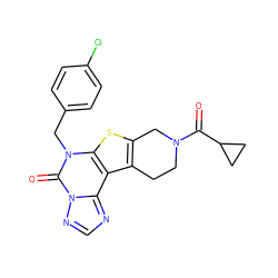 O=C(C1CC1)N1CCc2c(sc3c2c2ncnn2c(=O)n3Cc2ccc(Cl)cc2)C1 ZINC001772610209