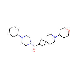 O=C(C1CC2(CCN(C3CCOCC3)CC2)C1)N1CCN(C2CCCCC2)CC1 ZINC000103243035