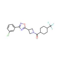 O=C(C1CCC(C(F)(F)F)CC1)N1CC(c2nc(-c3cccc(Cl)c3)no2)C1 ZINC000095579415