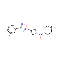 O=C(C1CCC(F)(F)CC1)N1CC(c2nc(-c3cccc(Cl)c3)no2)C1 ZINC000095573501