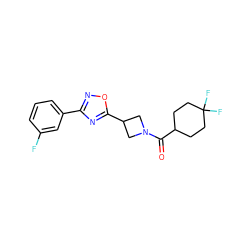 O=C(C1CCC(F)(F)CC1)N1CC(c2nc(-c3cccc(F)c3)no2)C1 ZINC000095575425