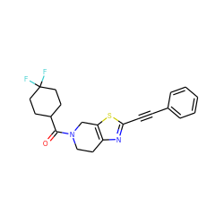 O=C(C1CCC(F)(F)CC1)N1CCc2nc(C#Cc3ccccc3)sc2C1 ZINC000096272960