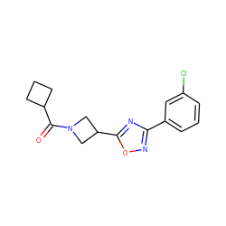 O=C(C1CCC1)N1CC(c2nc(-c3cccc(Cl)c3)no2)C1 ZINC000095576557