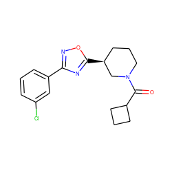 O=C(C1CCC1)N1CCC[C@H](c2nc(-c3cccc(Cl)c3)no2)C1 ZINC000000324560