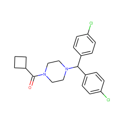 O=C(C1CCC1)N1CCN(C(c2ccc(Cl)cc2)c2ccc(Cl)cc2)CC1 ZINC000022638479