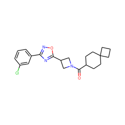 O=C(C1CCC2(CCC2)CC1)N1CC(c2nc(-c3cccc(Cl)c3)no2)C1 ZINC000095575421