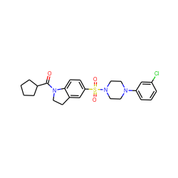 O=C(C1CCCC1)N1CCc2cc(S(=O)(=O)N3CCN(c4cccc(Cl)c4)CC3)ccc21 ZINC000118532720