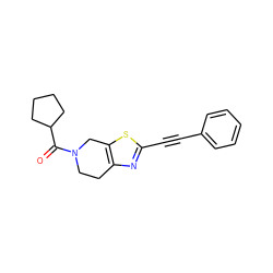 O=C(C1CCCC1)N1CCc2nc(C#Cc3ccccc3)sc2C1 ZINC000096272966