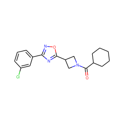 O=C(C1CCCCC1)N1CC(c2nc(-c3cccc(Cl)c3)no2)C1 ZINC000095573612