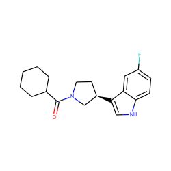 O=C(C1CCCCC1)N1CC[C@@H](c2c[nH]c3ccc(F)cc23)C1 ZINC000084690279