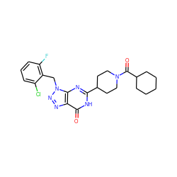 O=C(C1CCCCC1)N1CCC(c2nc3c(nnn3Cc3c(F)cccc3Cl)c(=O)[nH]2)CC1 ZINC000006507149