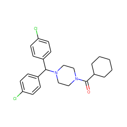 O=C(C1CCCCC1)N1CCN(C(c2ccc(Cl)cc2)c2ccc(Cl)cc2)CC1 ZINC000045498210