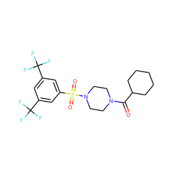 O=C(C1CCCCC1)N1CCN(S(=O)(=O)c2cc(C(F)(F)F)cc(C(F)(F)F)c2)CC1 ZINC000001044238