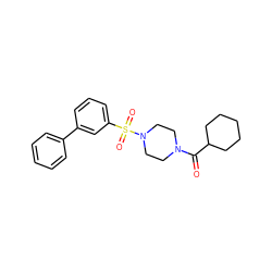 O=C(C1CCCCC1)N1CCN(S(=O)(=O)c2cccc(-c3ccccc3)c2)CC1 ZINC000040423748