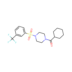 O=C(C1CCCCC1)N1CCN(S(=O)(=O)c2cccc(C(F)(F)F)c2)CC1 ZINC000001044235