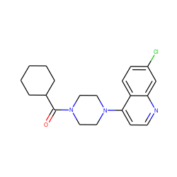 O=C(C1CCCCC1)N1CCN(c2ccnc3cc(Cl)ccc23)CC1 ZINC000001040359