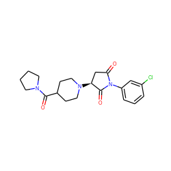 O=C(C1CCN([C@H]2CC(=O)N(c3cccc(Cl)c3)C2=O)CC1)N1CCCC1 ZINC000001070421