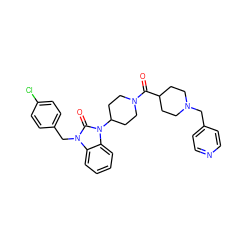 O=C(C1CCN(Cc2ccncc2)CC1)N1CCC(n2c(=O)n(Cc3ccc(Cl)cc3)c3ccccc32)CC1 ZINC000058583648