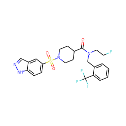 O=C(C1CCN(S(=O)(=O)c2ccc3[nH]ncc3c2)CC1)N(CCF)Cc1ccccc1C(F)(F)F ZINC000205402805