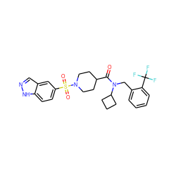 O=C(C1CCN(S(=O)(=O)c2ccc3[nH]ncc3c2)CC1)N(Cc1ccccc1C(F)(F)F)C1CCC1 ZINC000299832775