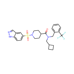 O=C(C1CCN(S(=O)(=O)c2ccc3[nH]ncc3c2)CC1)N(Cc1ccccc1C(F)(F)F)CC1CCC1 ZINC000299829551