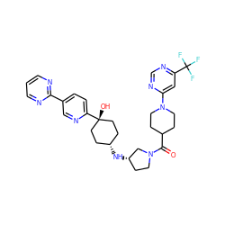 O=C(C1CCN(c2cc(C(F)(F)F)ncn2)CC1)N1CC[C@H](N[C@H]2CC[C@@](O)(c3ccc(-c4ncccn4)cn3)CC2)C1 ZINC000254093815