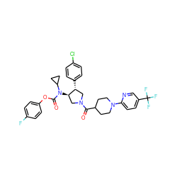 O=C(C1CCN(c2ccc(C(F)(F)F)cn2)CC1)N1C[C@@H](N(C(=O)Oc2ccc(F)cc2)C2CC2)[C@H](c2ccc(Cl)cc2)C1 ZINC000163819295