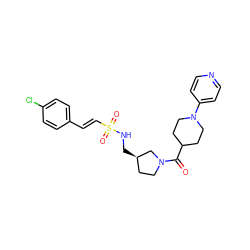 O=C(C1CCN(c2ccncc2)CC1)N1CC[C@@H](CNS(=O)(=O)/C=C/c2ccc(Cl)cc2)C1 ZINC000028955920