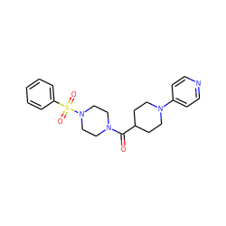 O=C(C1CCN(c2ccncc2)CC1)N1CCN(S(=O)(=O)c2ccccc2)CC1 ZINC000013528541